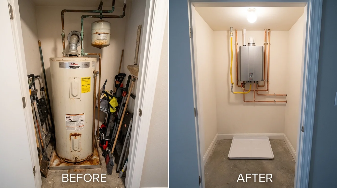 Tank water heater versus wall-mounted tankless unit comparison for Colona, IL homeowners
