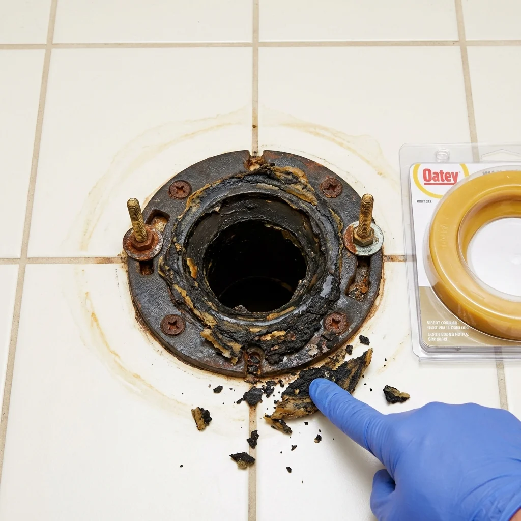 Failed wax ring showing water seepage at the base of a toilet in a Colona, IL home