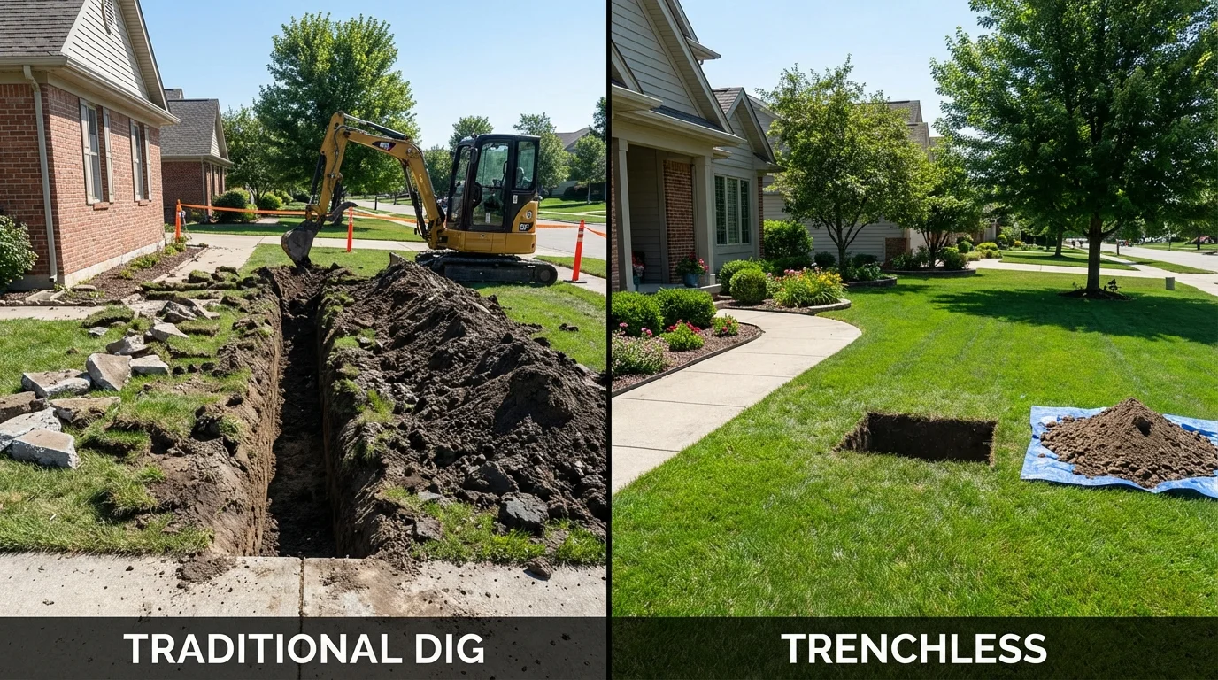 Trenchless sewer repair with minimal yard damage versus traditional excavation in Colona, IL
